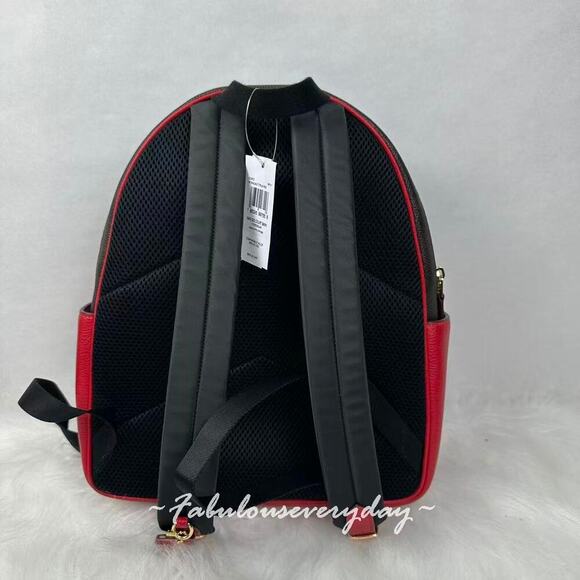 Coach Court Backpack In Maxi Signature Canvas/Gold/Walnut/Red CCK72 NWT